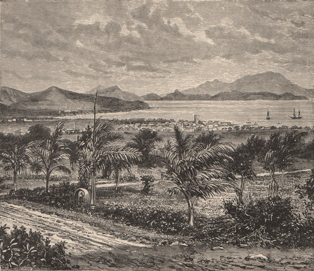 St. Kitts - View from Nevis. West Indies. The Lesser Antilles 1885 old print